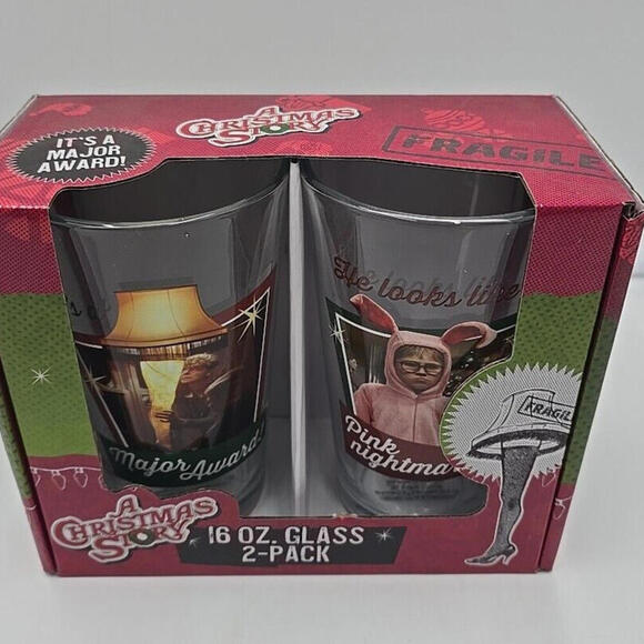 Warner Brothers 16 Oz Glass 2 Pack‎ A Christmas Story - Picture 1 of 9